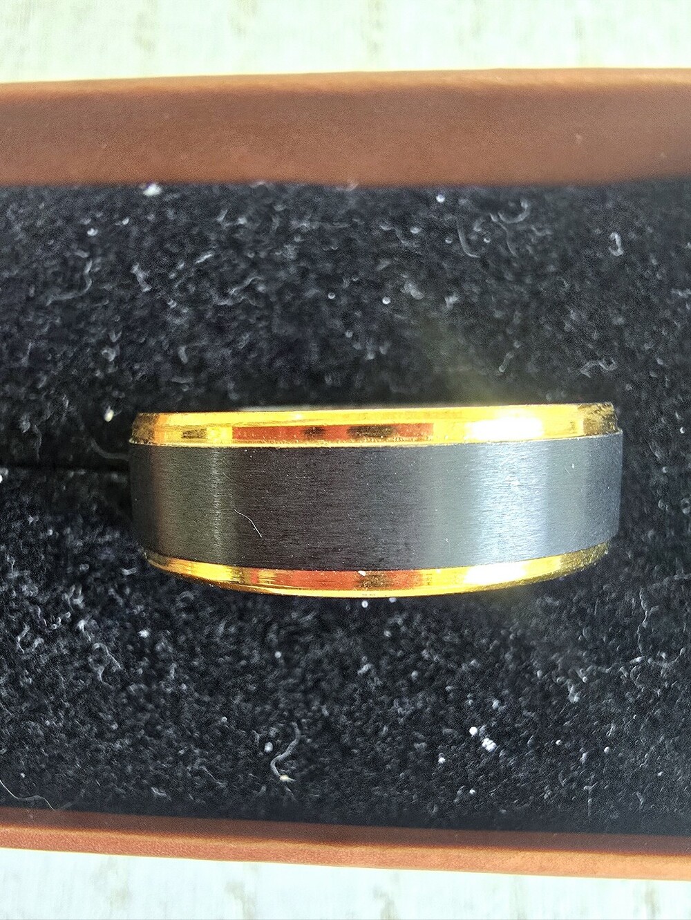 Men's Black and Gold Tungsten Comfort-Fit Band
